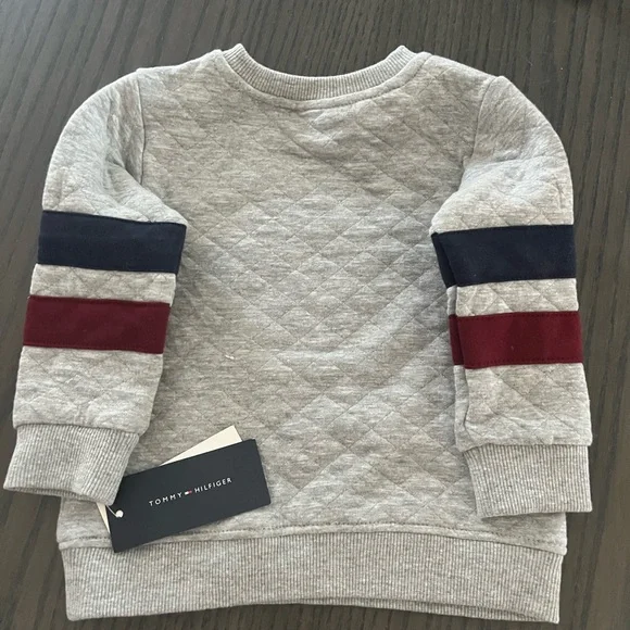 Tommy Hilfiger Quilted Kids Sweatshirt with Navy and Red Stripes - Picture 4 of 5